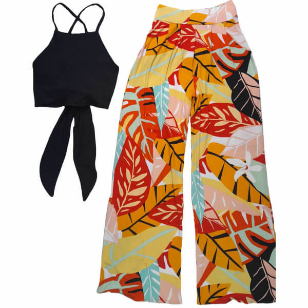 Cocktail Top & Loose Printed Pant Set